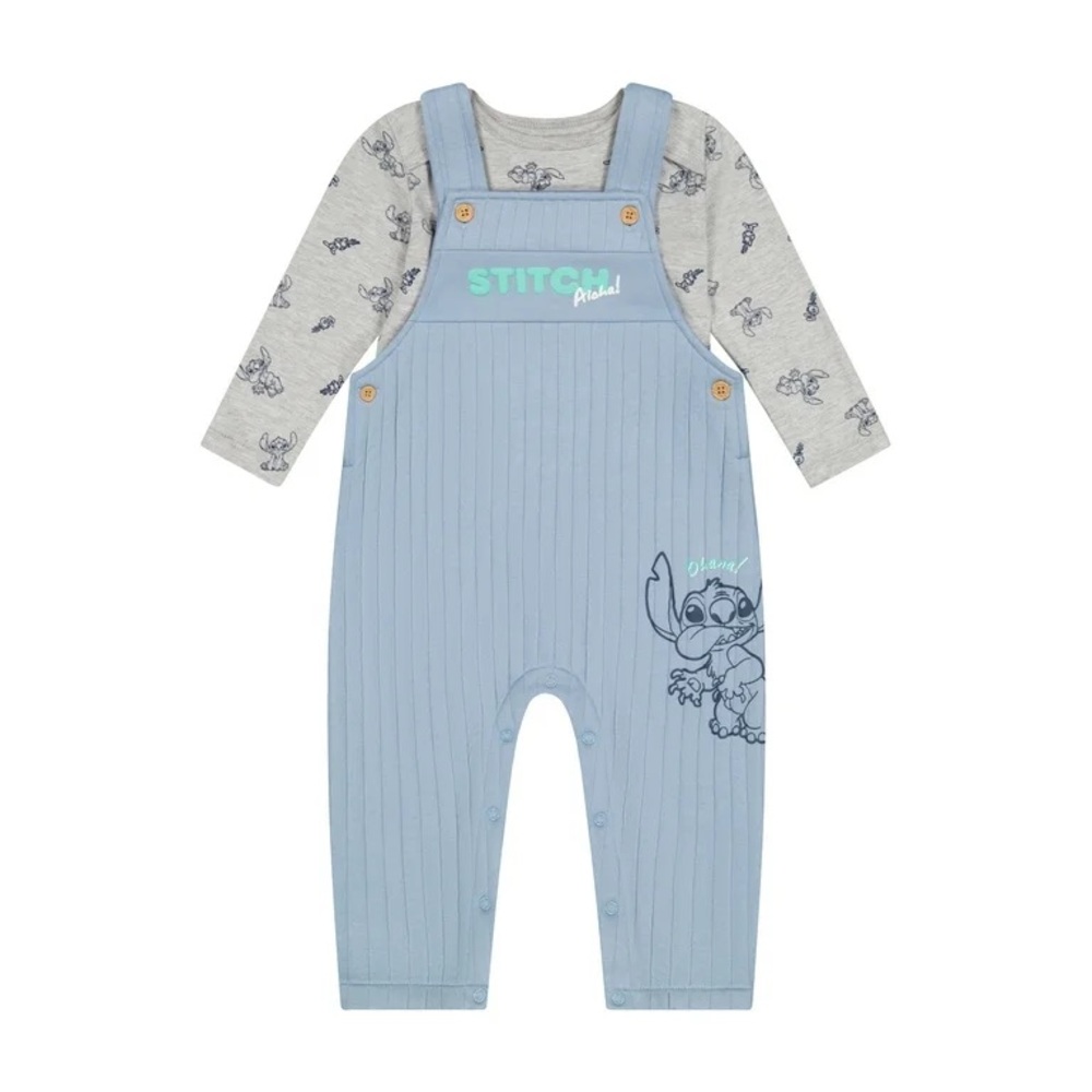Disney Stitch Baby Blue Overalls Set